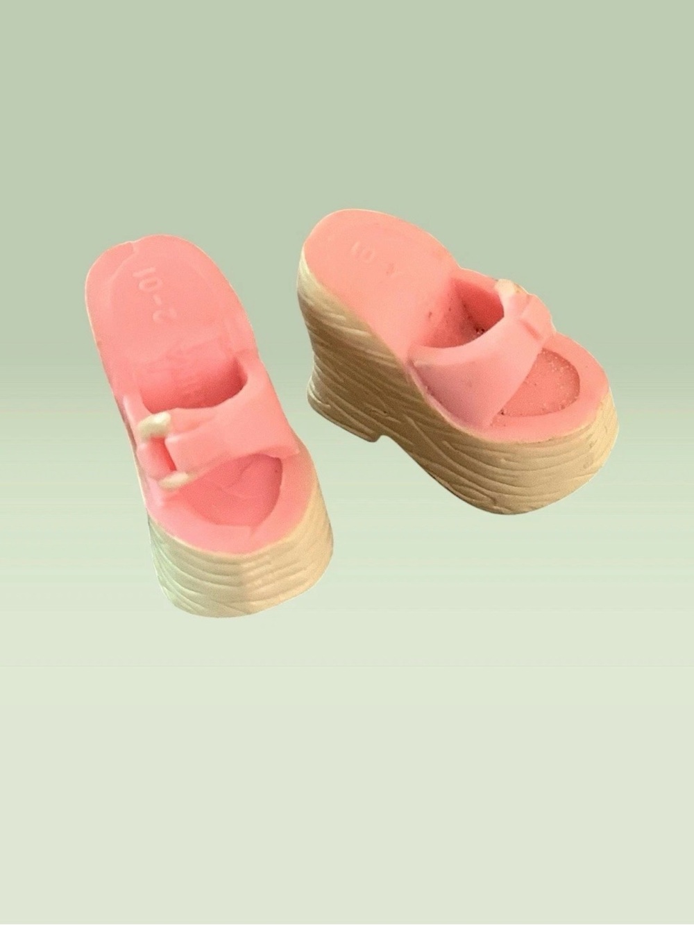 Mattel Barbie Doll Peach Pink Platform Wedge Sandals with Cream Soles